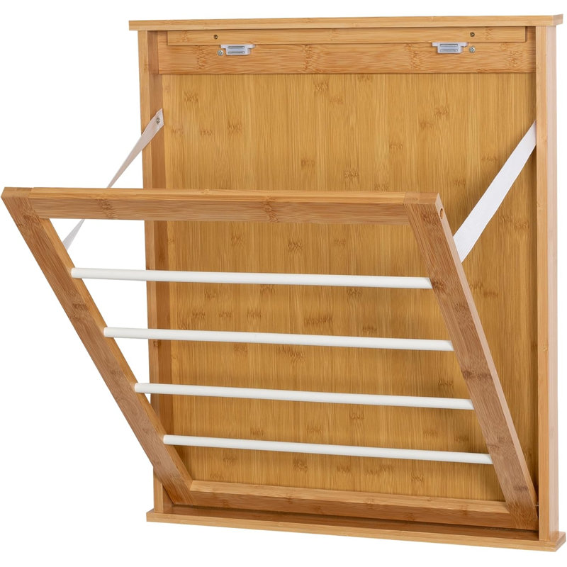Wall-Mounted Clothes Drying Rack, Bamboo, Collapsible