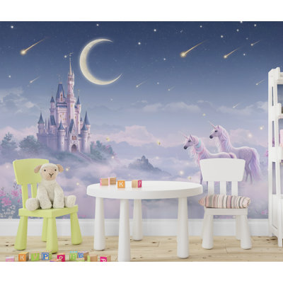 Unicorn Princess Castle, graphique mural, papier peint de chambre de fille, autocollant, pépinière et arc-en-ciel, décoration murale 623RS (Peel-N-Stick) RS623