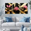 Tableau mural sur toile à motifs floraux géométriques dorés (lot de 3)-1201581673