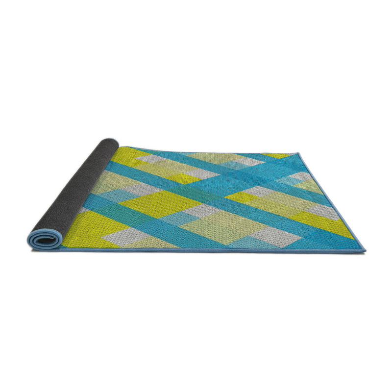 Tapis bleu/jaune tissé à la machine, Rond 4 pi