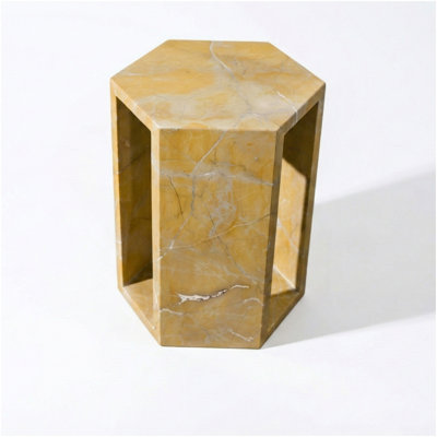 Luxury Spanish Gold Natural Marble Side Table, 16Cm Side Length Hexagonal End Table With Polished Finish, Modern Geometric Stone Plinth & Nightstand For Living Room (Yellow/Gold, 40Cm X 32Cm)
