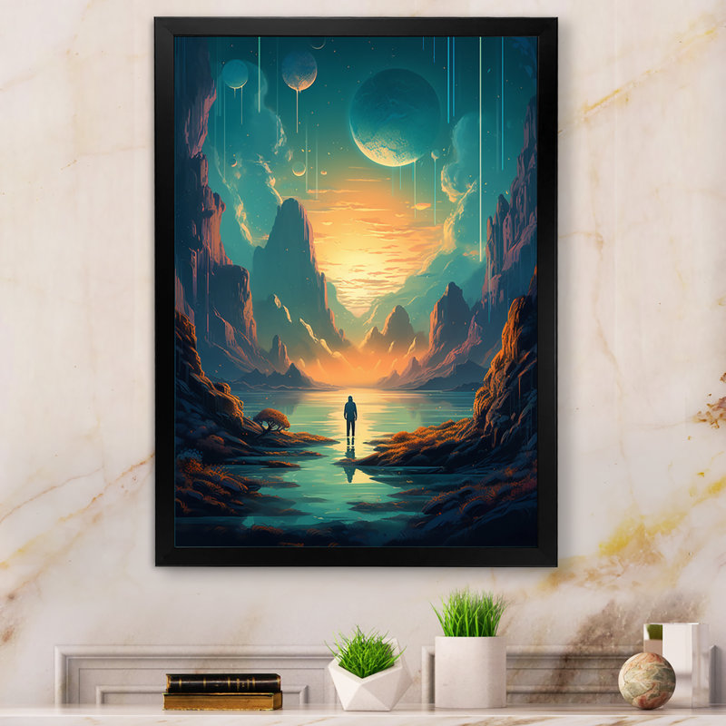 «Swallow By The Galaxy II», reproduction sur toile, Cadre d'angle fermé noir, H 20 po x l 12 po x P 1 po