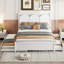 Grand lit plateforme avec lit gigogne simple TG et 2 tiroirs de rangement larges en blanc-1629341735