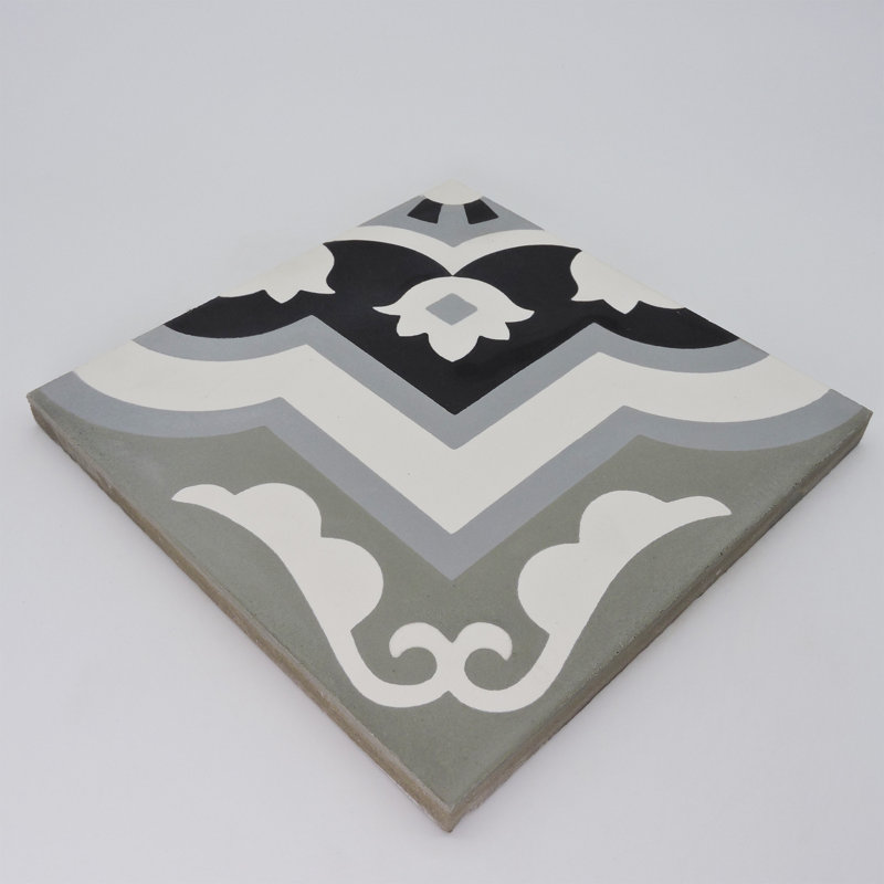 Taza 8" x 8" Cement Patterned Wall & Floor Tile, Gray/Black