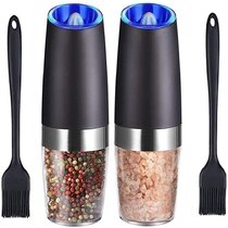 Ovente Stainless Steel with Ceramic Blades Electric Salt and Pepper Grinder Set, 6 AAA Battery Operated
