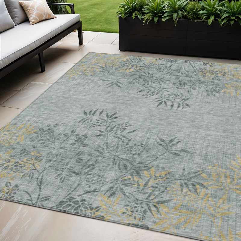 Tapis d'intérieur lavable floral gris anthracite 5 pi x 8 pi