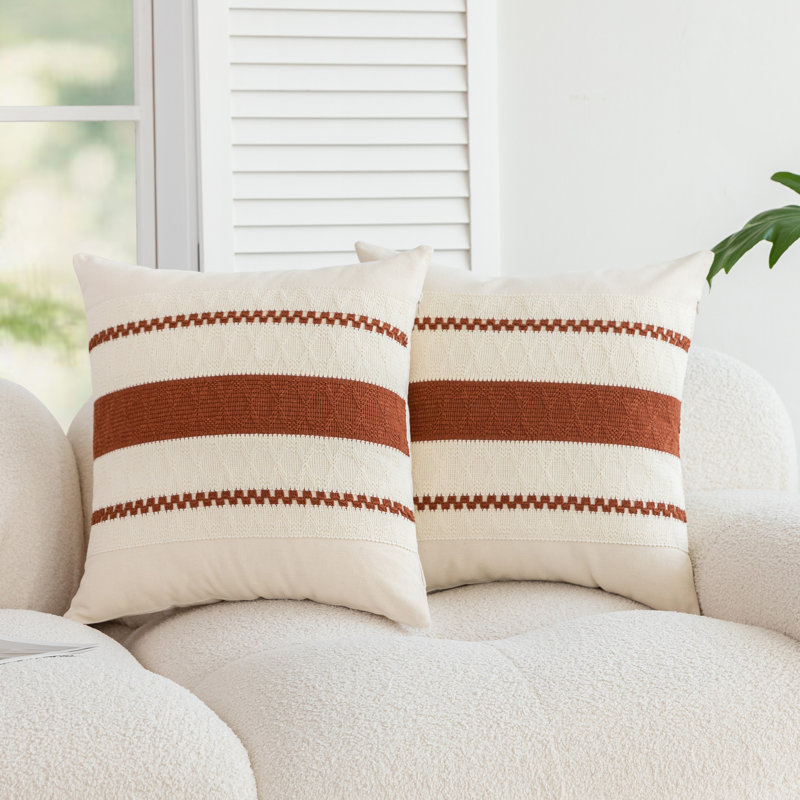 Barossa Design Boho Geometric Cotton Blend Throw Pillow Cover, Rust, Square 20"