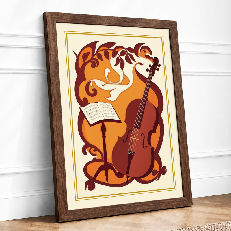 Cello And Nature Art Deco - Print, Walnut, A1 - 84.1 x 59.4 cm