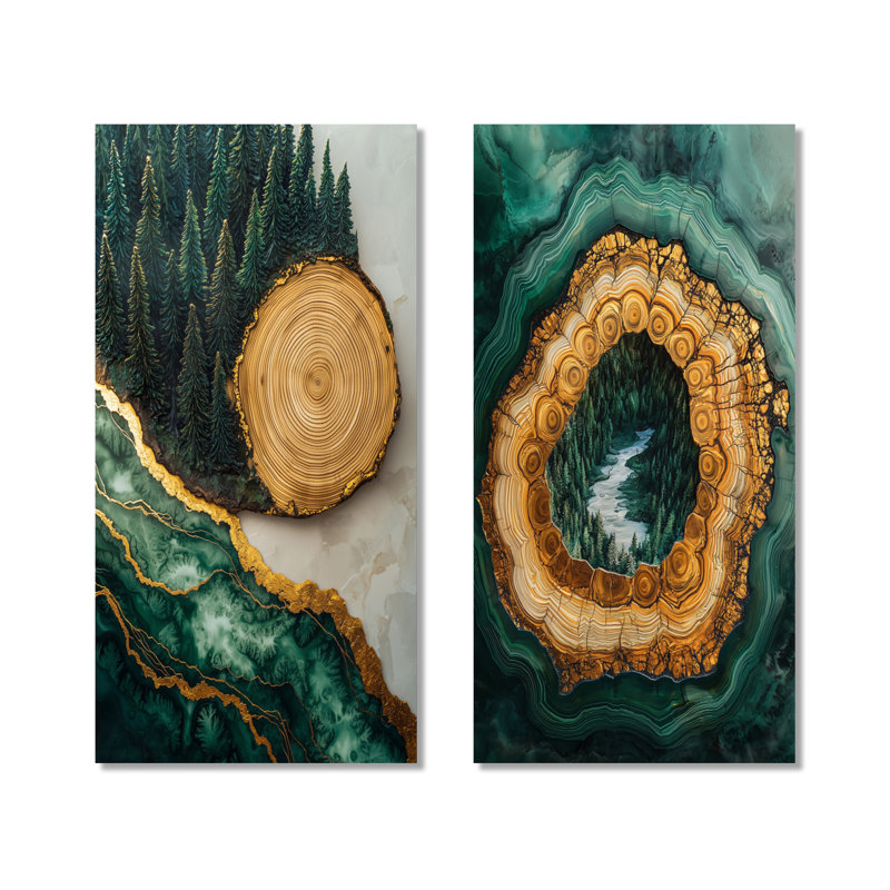 «Bold Forest Landscape Path of the Emerald River II», décoration murale en métal 2 panneaux Nature, 40" H x 40" W