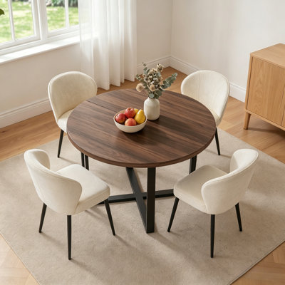 Ensemble de table de salle à manger extensible 43,3 po pour 4 personnes, ensemble de table de salle à manger en MDF de style Mid-Century moderne à finition noyer avec base en croix et chaises rembourrées