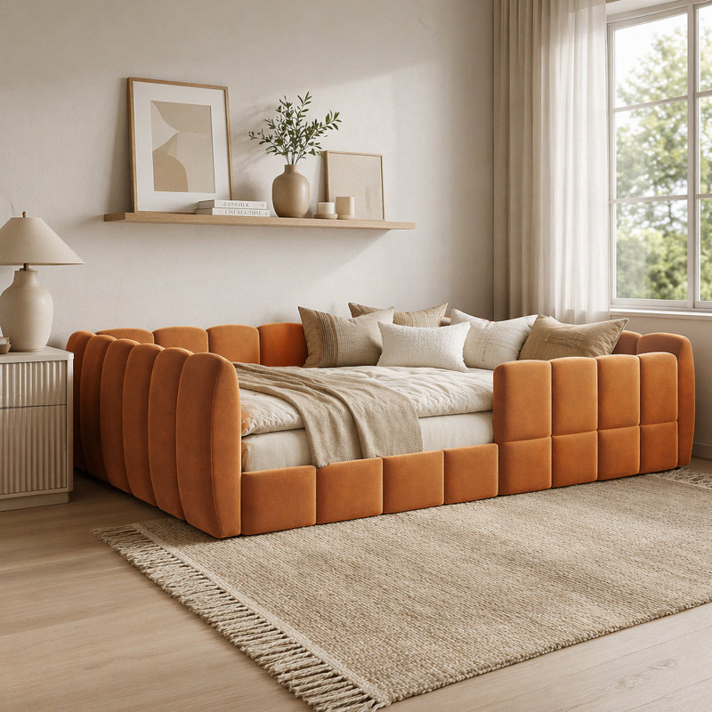 Lit de plancher en velours, Orange