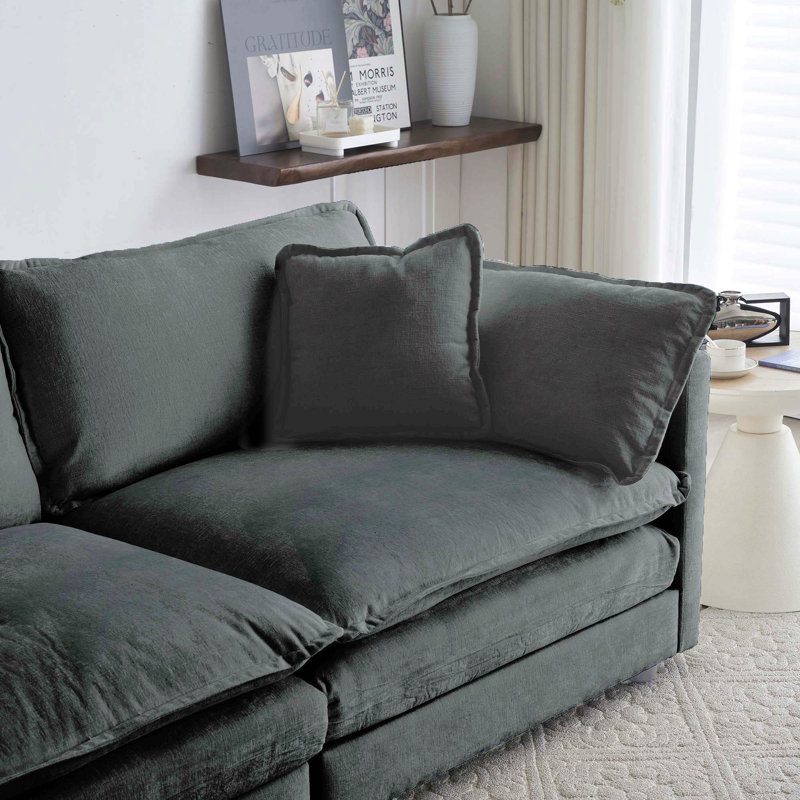 Chenille Fabric Ottomans Footrest To Combine With 2 Seater Sofa, 3 Seater Sofa And 4 Seater Sofa, Gray