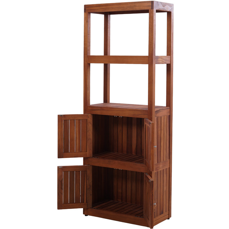 Armoire sur pied en teck à 4 niveaux avec tablettes Sula