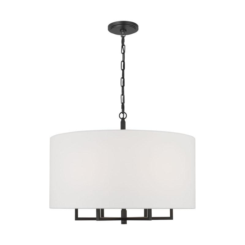 Thomas O'Brien Danica 6 Light Dining Room Chandelier With White Linen Shade, Aged Iron