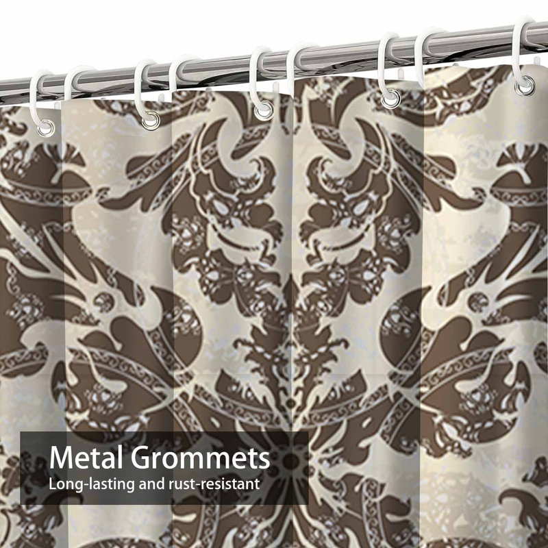 Rideau de douche imperméable à motif floral damassé baroque antique avec 12 crochets, L 72 po x l 78 po