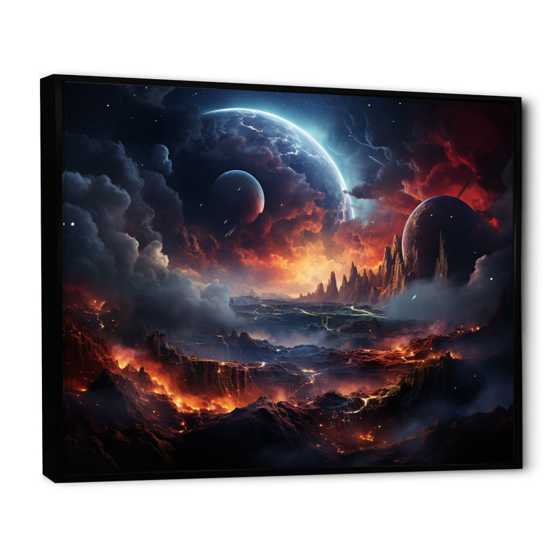 Orange, noir, astronomique, espace, rêves II, H 30 po x l 40 po x P 1,5 po, Cadre flottant noir