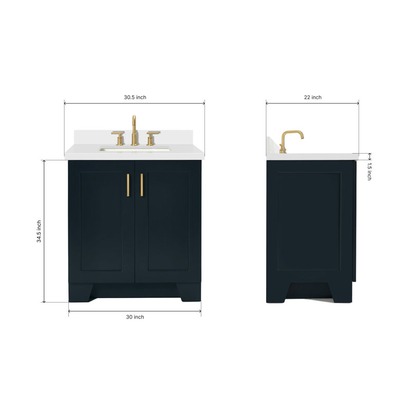 31 IN.  Single Bathroom Vanity, Rectangle, Midnight Blue, Carrara Quartz