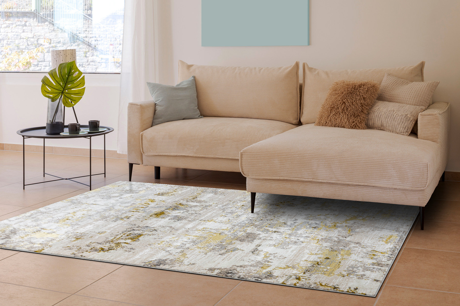Ivy Bronx Cream / Gold Rug - Abstraction, modern, structural | Wayfair ...