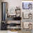 Full Body Mirror Cabinet + Round Mirror LED Vanity Table + Cushioned Stool, With 2 AC + 2 USB Power Station,17" Diameter LED Mirror, Touch Control, 3-Color, Brightness Adjustable, Large Desktop, Makeup Vanity-84731081