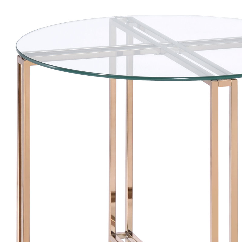 Table de bout en verre transparent avec finition champagne | Idée de cadeau