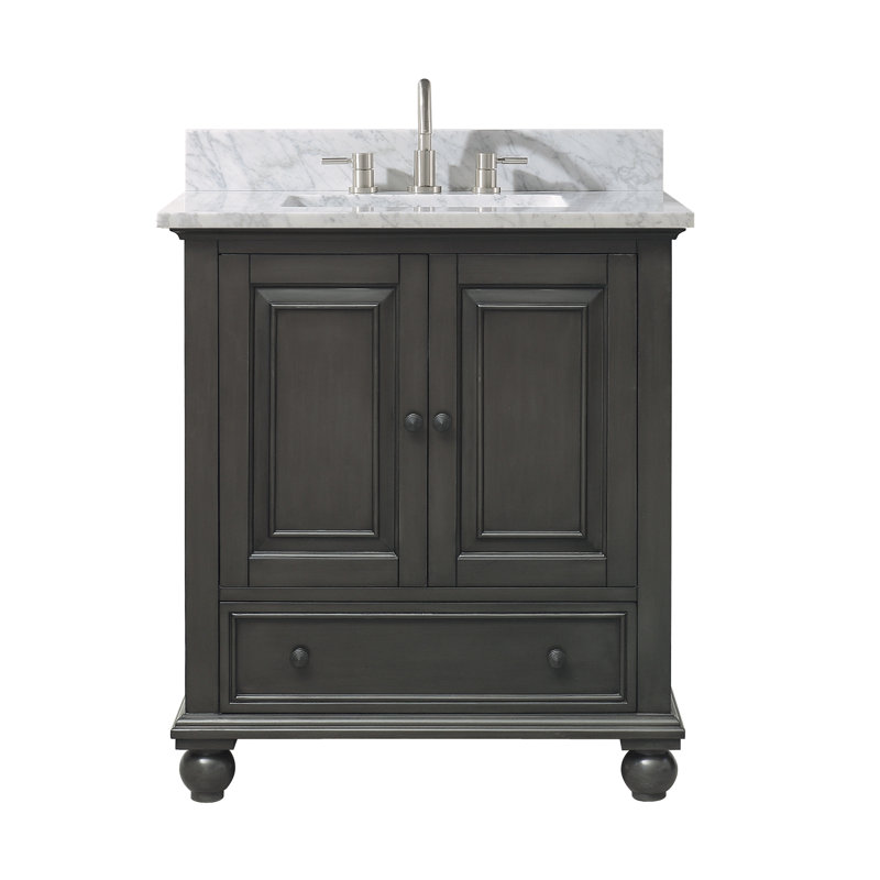 Thompson 31" Single Modern Bathroom Vanity Set, Carrera White, Charcoal Glaze