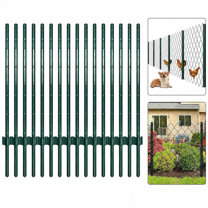 Paquet de 15 poteaux de clôture en métal de 6 pi avec plaques d'ancrage Grenn - piquets en acier robustes U-Channel, Vert
