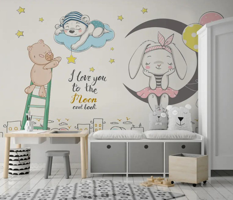 Papier peint mignon avec des lapins, L 27,96 po x l 39 po