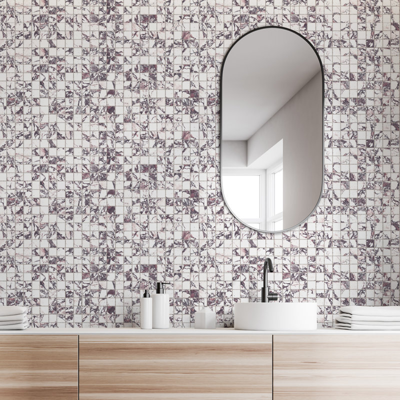 Touche 2" Square 11-3/4 In. X 11-3/4 In. Porcelain Mosaic Tile, Red/White