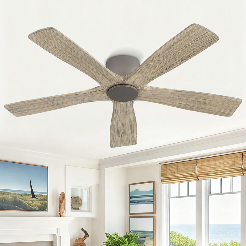 Milan 54inch 6 Solid Wood Blades Dc Motor Indoor Flush Mount Ceiling Fan With Remote, Charcoal Grey, 54", Gray, Gray