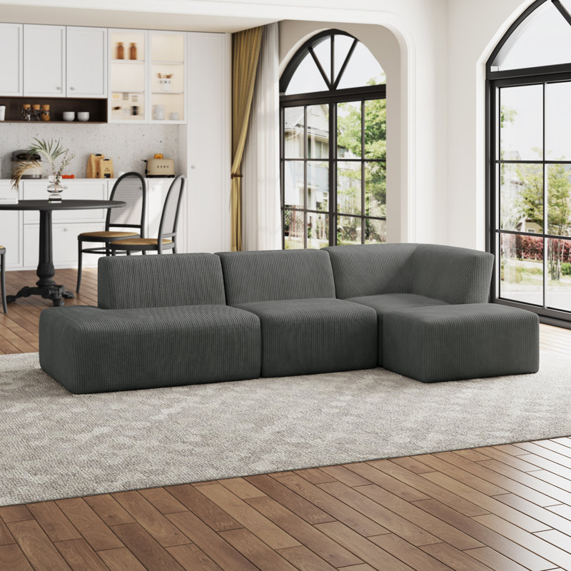 Berlare Reversible Modular Corner Sofa, Grey Corduroy