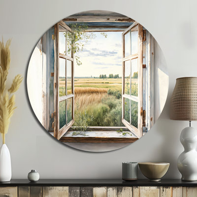 Window To Landscape Views IV - Décoration murale ronde en métal Farm