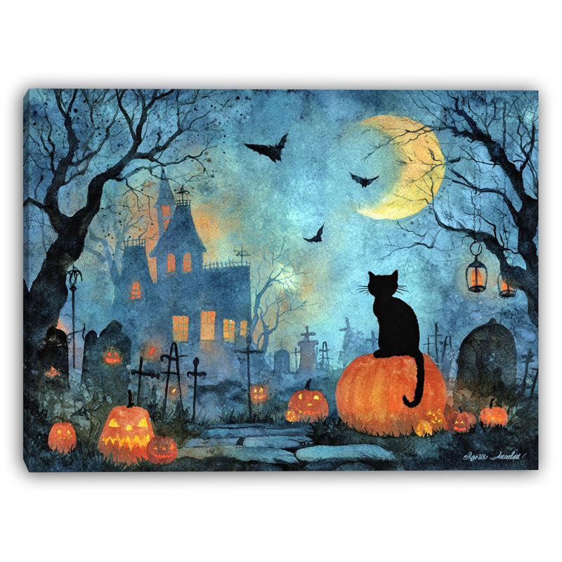 «Cat in Haunted Graveyard», art mural sur toile, H 16 po x l 24 po