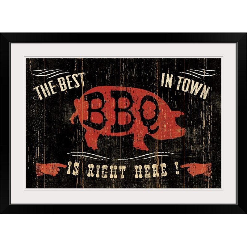 «the best barbecue in town, affiche rétro, Cadre noir, H 32 po x l 44 po x P 1 po