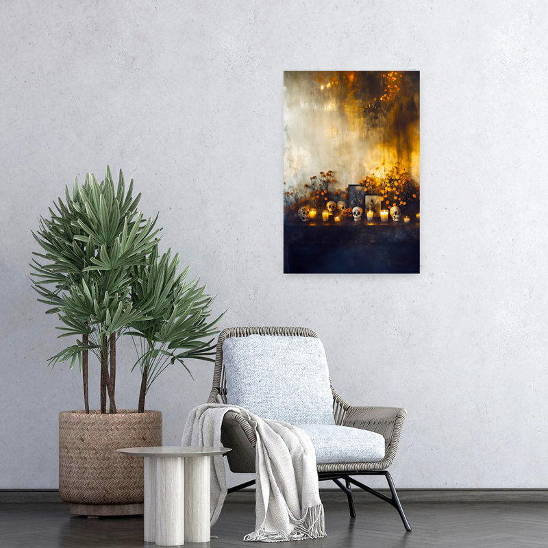 Day Of The Dead Ofrenda Vibrant Contemporary Marigold Autumn City Wall Art Print 1 Piece Wrapped Canvas Wall Art