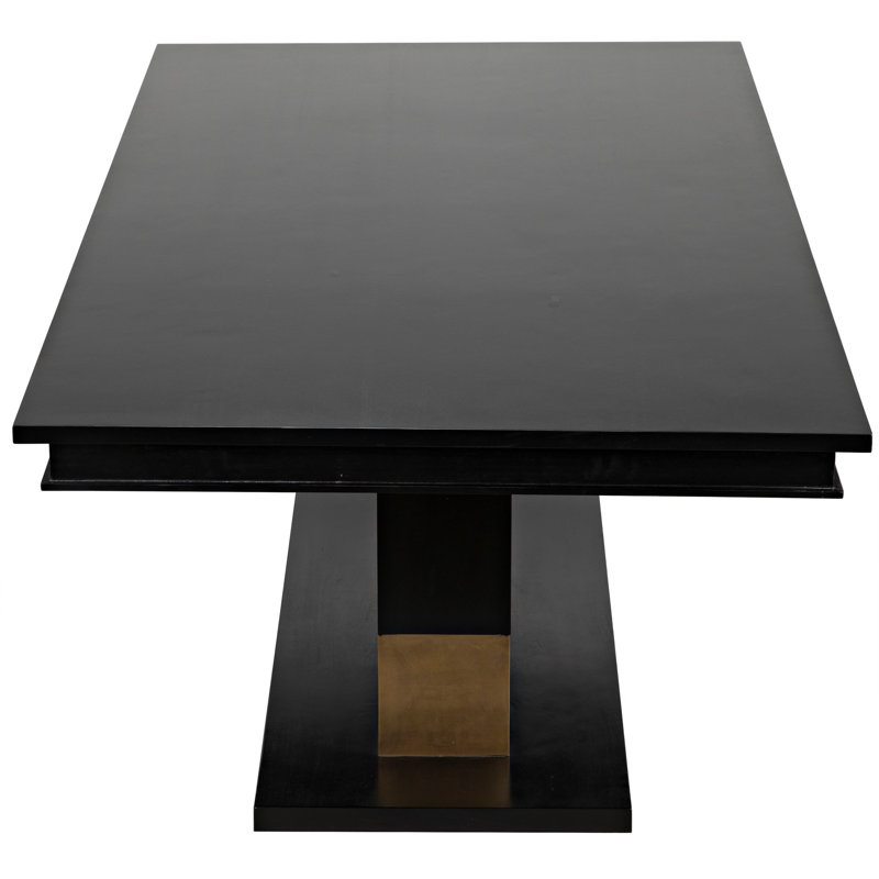 Ravenko Hand-Rubbed Black Mahogany Dining Table with Brass Accents