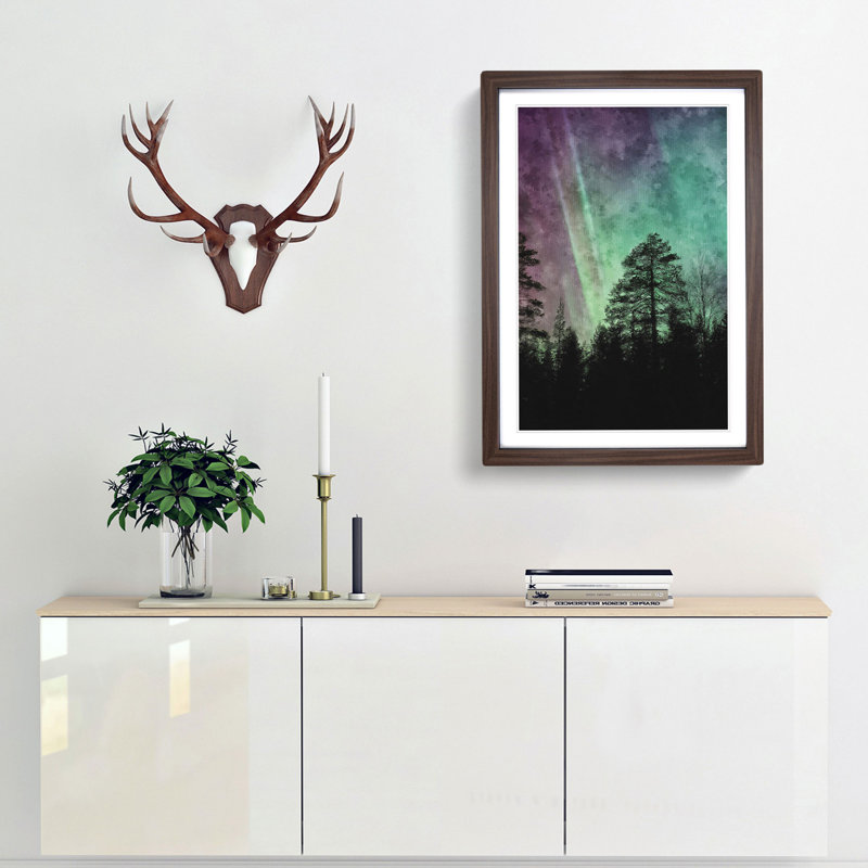 Northern Lights over the Forest - Picture Frame Graphic Art Print, Walnut Framed, 33cm H x 24cm W x 2cm D