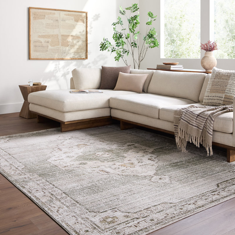 Moroccan Area Rug, Light Grey/Off-White/Olive/Tan/Taupe, Rectangle 152 x 225 cm