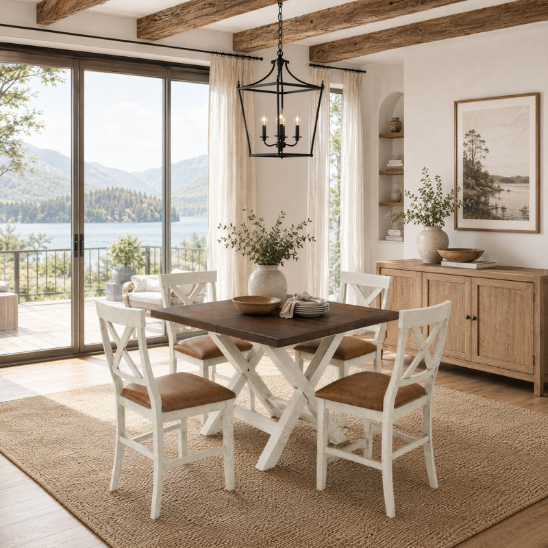Ensemble de table de salle à manger extensible à hauteur de comptoir 5 pièces Kingston avec chaises en X rembourrées