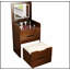 Meuble-lavabo compact 3-en-1 en noyer avec miroir rabattable, bureau en verre visible et 3 tiroirs pour le maquillage et le rangement-1159164849