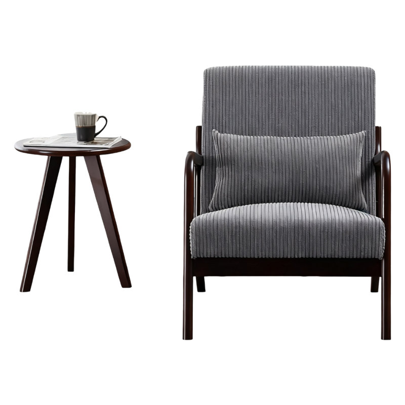 Mid-Century Modern Accent Chair with Durable Rubberwood, Antique Dark Gray, Antique Brown