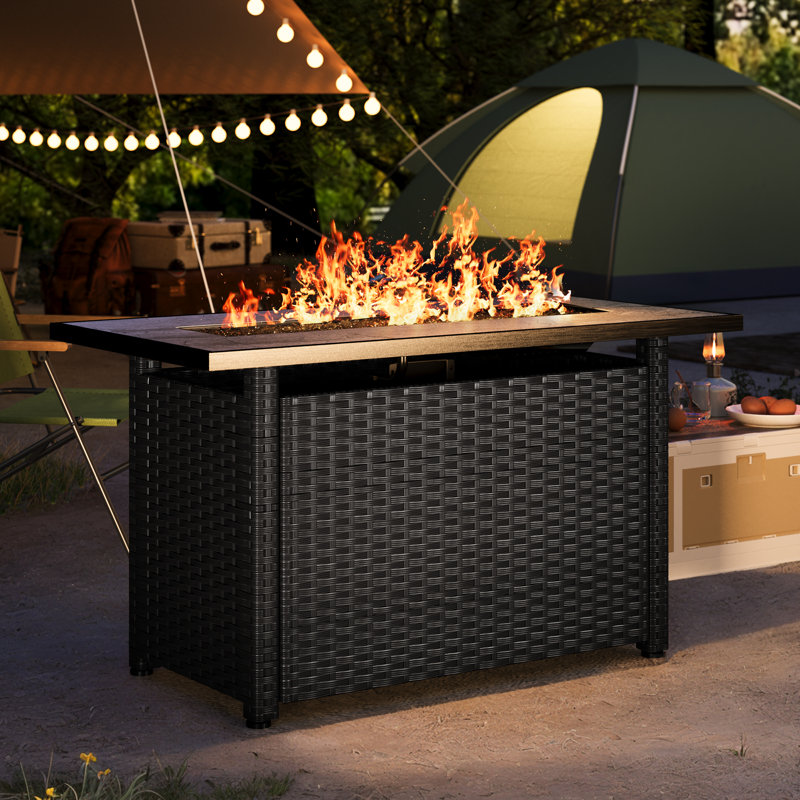 24.8''H x 44.9''W Propane Fire Table Outdoor,Fire Pit with Lid, Black