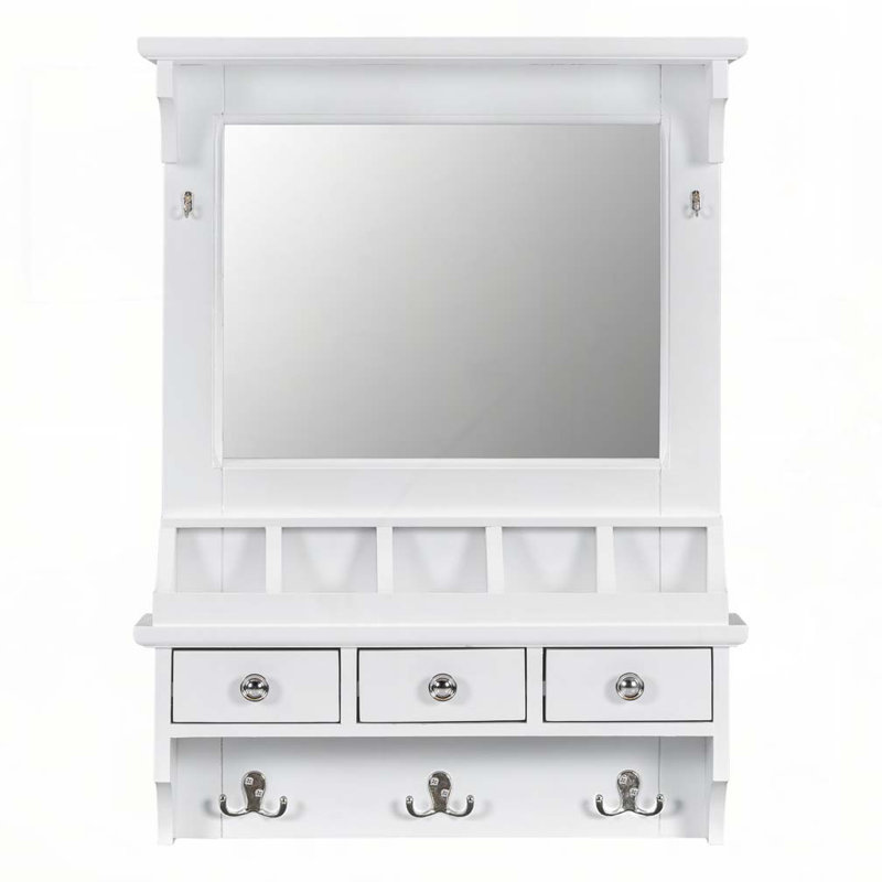 Meuble-lavabo flottant avec grand miroir, meuble-lavabo mural avec tiroirs, pochettes et crochets, organisateur de maison décoratif peu encombrant pour petits espaces, blanc