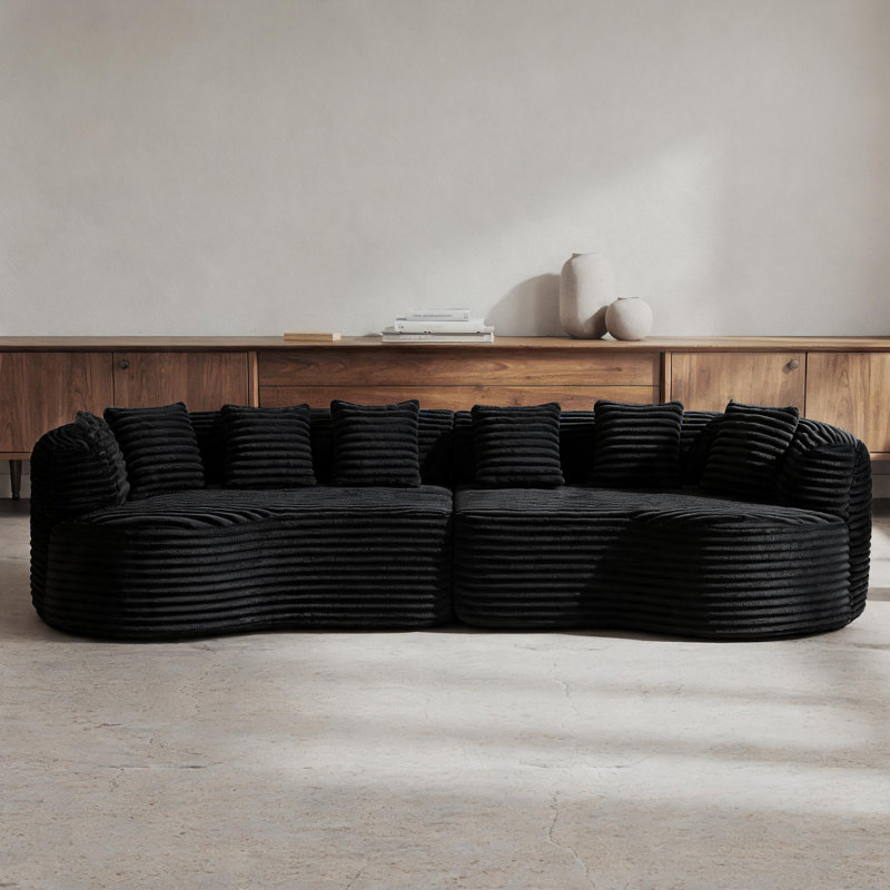 Canapé à compression modulaire Boneless, Noir, Velours côtelé