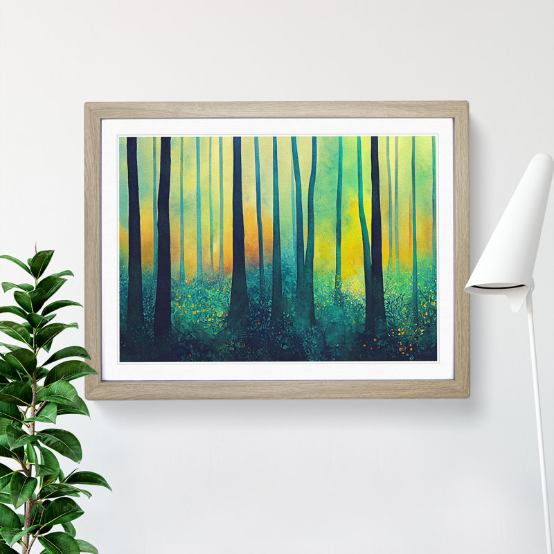 XH1022-8859X Terrific Colourful Forest 1 Piece Single Picture Frame Painting, 25cm H x 34cm W x 2cm D, Oak