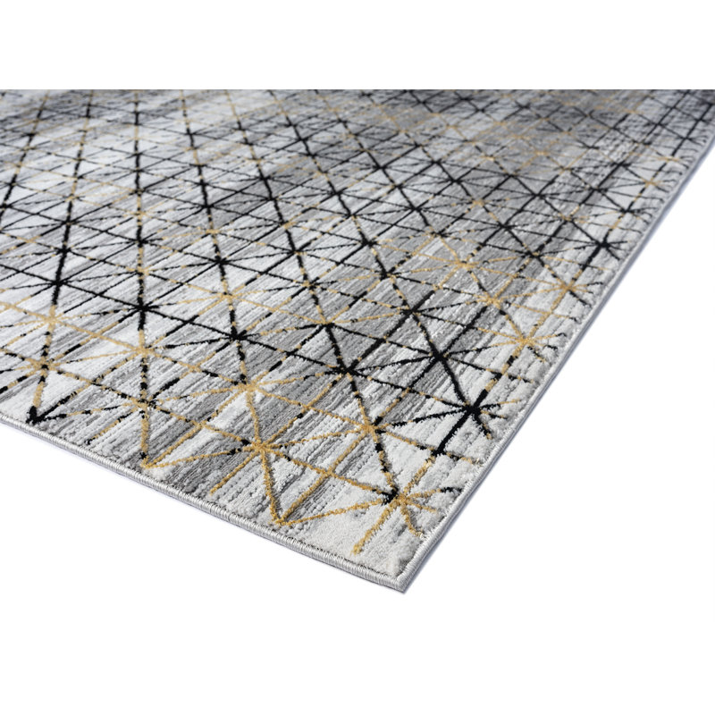 Tapis géométrique doré / gris, Rectangle 7 pi 10 po x 10 pi