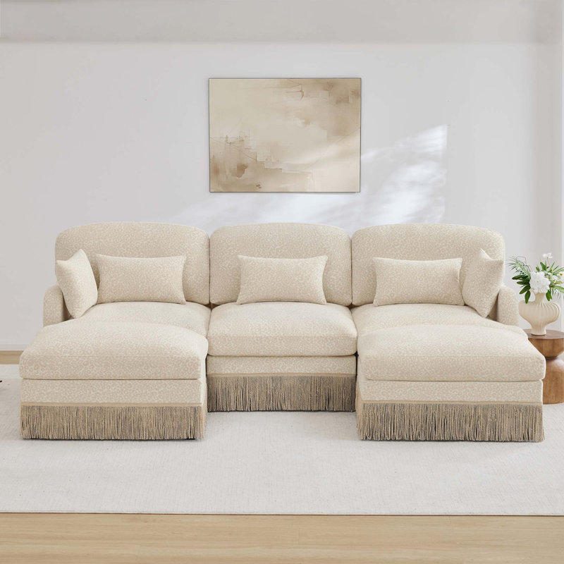 Canapé en forme de U Chenille, 34.6" H x 100.3" W x 55.5" D, Beige