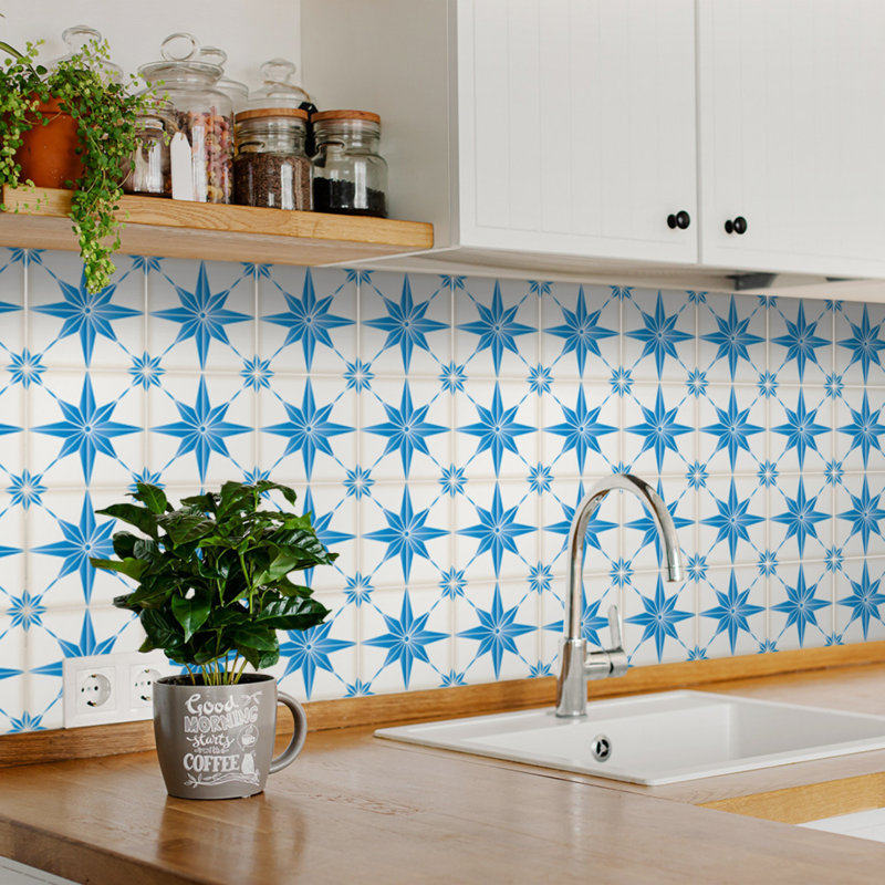 Carreau de mosaïque auto-adhésif en vinyle 7 po x 7 po, Bleu