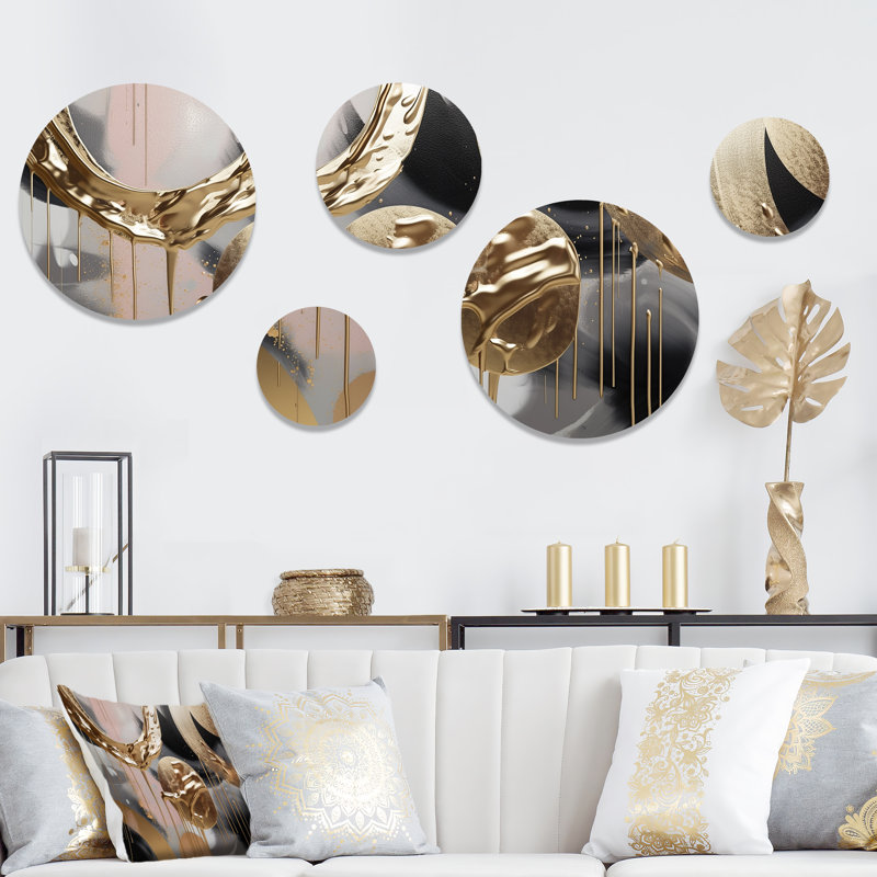 Gold and Pink Marbled Meditations I - Abstract Marble Metal Wall Décor