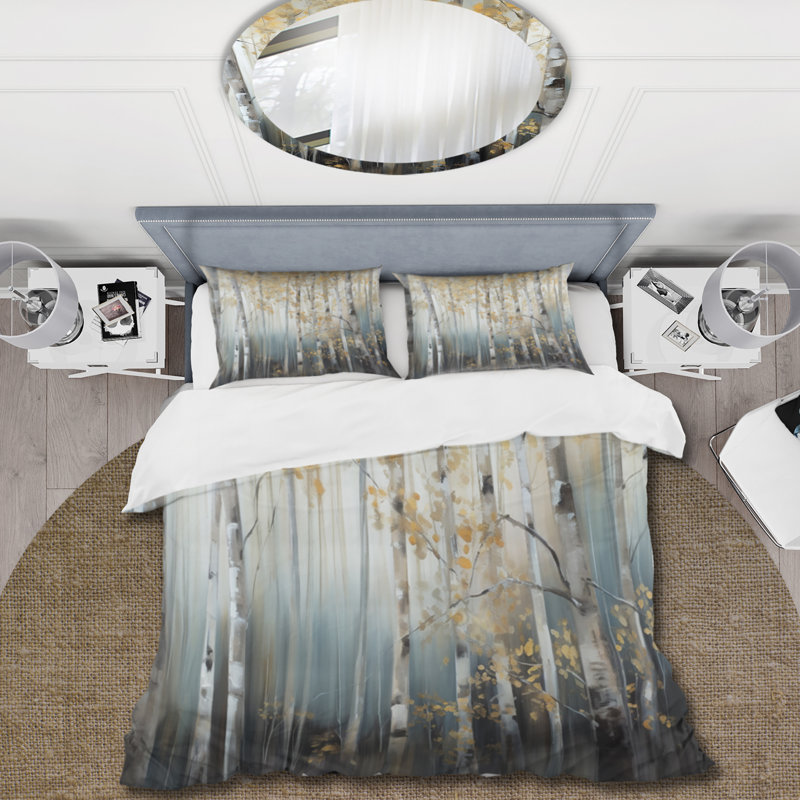 Birch Tree Dense Forest V - Tree Duvet Cover Set, Queen Duvet Cover + 2 Standard Shams