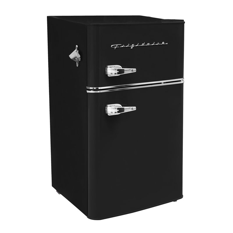 3.2-Cu Ft. 2-Door Retro Compact Bar Fridge With Freezer And Side Bottle Opener, Black